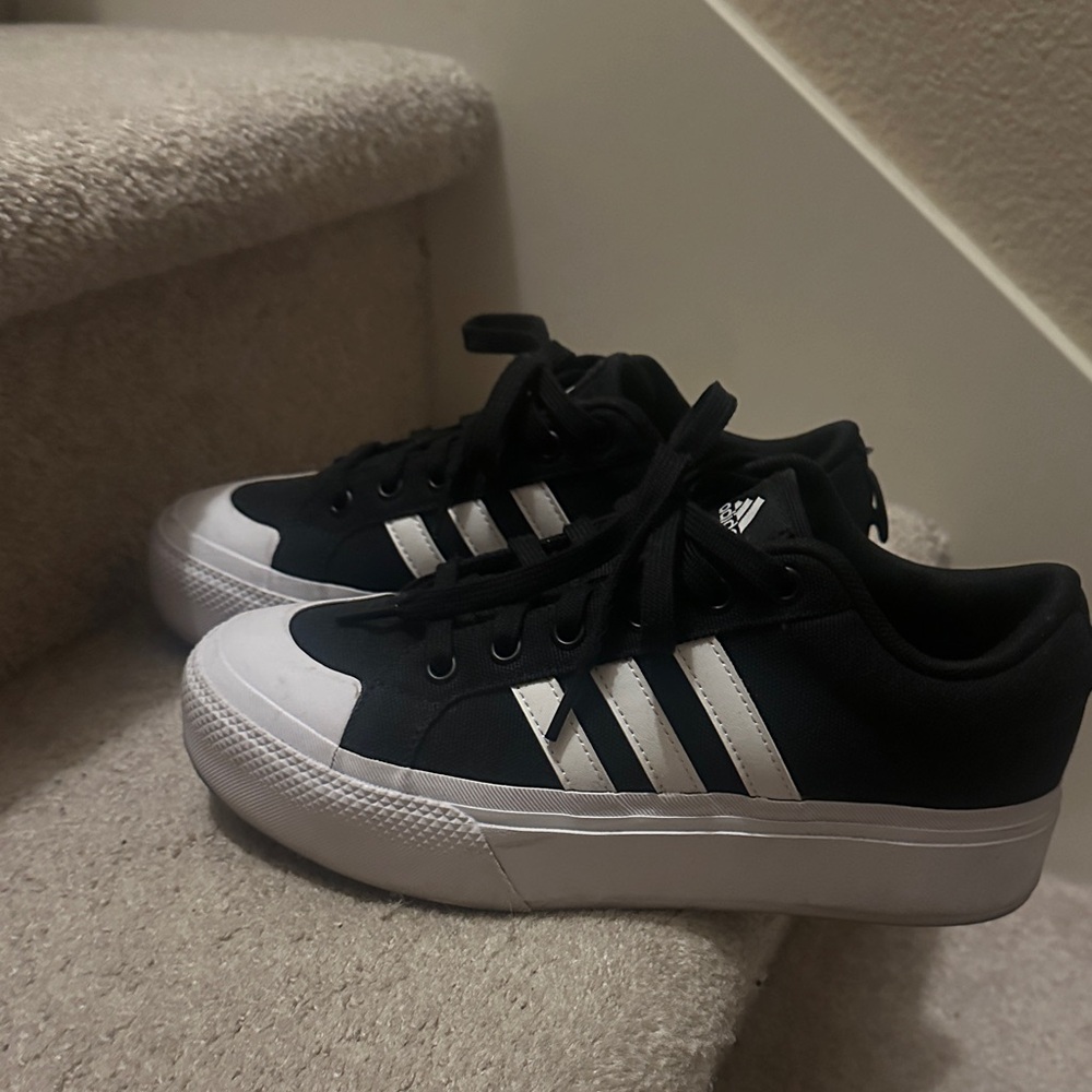 Adidas Platform Women's Black Sneakers with White Stripes